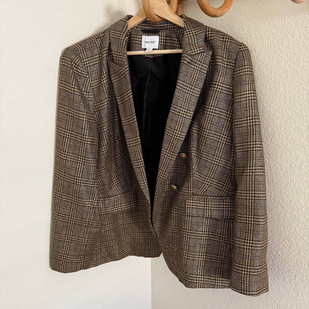 Nine West golden Metallic Double Breasted jacket plaid holiday festive size XXL - Picture 5 of 9